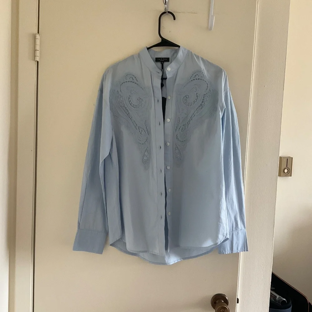 RAG & BONE AINSLEY LACE SHIRT LIGHT BLUE - Picture 5 of 7